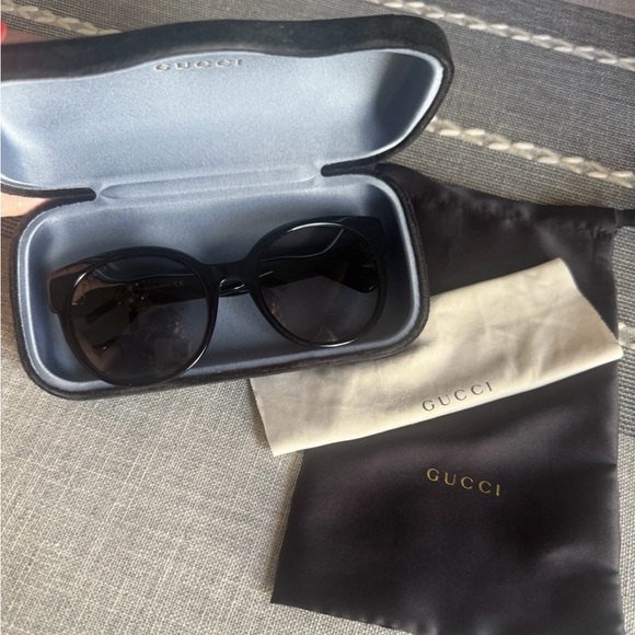 Oversized Black Sunglasses with Gold GG Accents